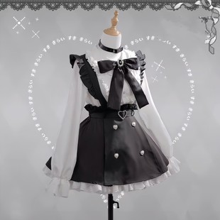 初音未来cos服 软妹可爱时尚cosplay女 地雷系白色衬衫黑色背带裙
