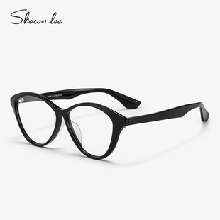 shawnlee猫眼眼镜近视镜框女复古板材，防蓝光黑色显瘦素颜配度数