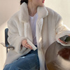 2023冬款白色毛绒绒(毛，绒绒)仿水貂皮草中长款西服，领大衣韩系女保暖外套