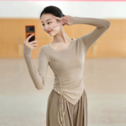 舞蹈服女现代练功形体，上衣长袖成人中国古典跳舞飘逸黑色