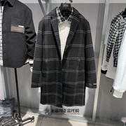 GXG男装商场同款黑色格子时尚长大衣秋冬绅士商务 GD1261221J