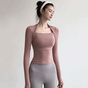瑜伽服上衣女秋季弹力紧身显瘦运动速干t恤外穿跑步训练健身长袖