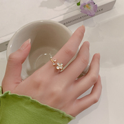 花朵珍珠装饰食指戒指女小众，设计高级感轻奢闺蜜时尚个性开口指环
