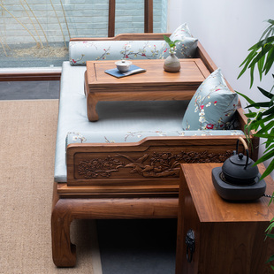 新中式实木罗汉床小户型，明清罗汉榻床榻，榫卯榆木沙发简约客厅家具