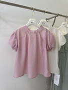 韩国娃娃衫短袖衬衫，女2024夏季小个子清新宽松泡泡袖圆领上衣