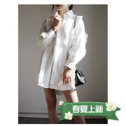 白色学生春秋季韩版潮褶皱宽松上衣长袖通勤衬衫设计女小众感