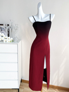 红色性感抹胸连衣裙女吊带长裙气质，高级感法式赫本风宴会礼服裙子