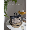 ladyfox高级感真皮帆布电脑手提包单肩女大容量托特包通勤(包通勤)大包包