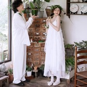 吊带轻婚纱新娘结婚超仙晨袍出门纱白色简约气，质轻奢森系礼服裙