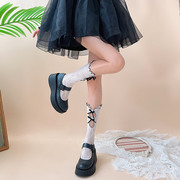 日系蕾丝镂空撞色植绒蝴蝶结蕾丝中筒堆堆袜jk少女可爱小腿袜女