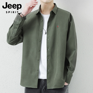 jeep吉普长袖衬衫男士春季宽松休闲衬衣2024运动工装外套男装
