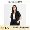 IAmMIX27黑色西装女春夏个性开衩圆角衣摆休闲西装领短袖西服上衣