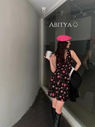 ABITYB V领背心裙子女短款无袖高腰裙纯欲收腰吊带连衣裙