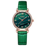 防水学生手表女士，石英手表网红直播休闲镶钻小绿表时尚