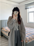 大码胖mm高级感宽松显瘦复古针织开衫女秋季慵懒风中长款毛衣外套