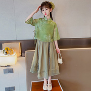 女童汉服套装裙，2024夏装中国风唐装旗袍，改良小女孩时尚复古裙