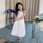 女童连衣裙夏装纯棉韩系儿童白色背心裙高级感森系洋气长裙子