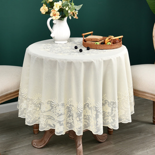 圆桌桌布防水防油pvc塑料台布小圆桌，茶几餐桌布白色仿蕾丝高级感