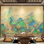 千里江山图壁纸新中式国画，山水壁画电视背景墙纸，客厅墙布茶室壁布