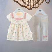 女童装夏装女宝宝短袖，公主裙套装0-1-3岁衣服2夏天裙子婴儿两件套