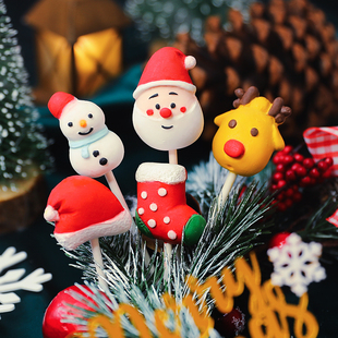 圣诞节烘焙模具卡通翻糖硅胶模袜子雪人，老人巧克力棒棒糖造型纸棒