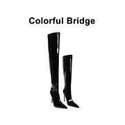colorfulbridge丨不对称暗黑高跟，过膝靴性感，吊带漆皮弹力靴