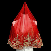 新娘结婚出嫁凤冠霞披盖头，结婚礼服中式复古秀禾服半透明红色盖头
