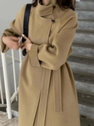 mishan秋冬韩版时尚通勤简约立领，收腰毛呢外套，双面羊绒大衣女
