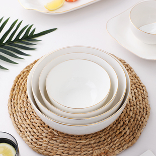 轻奢欧式金边餐具套装北欧风格陶瓷，饭碗汤碗面(汤碗面)碗盘子菜盘碗碟组合
