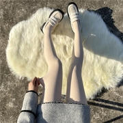 加绒奶白色连裤袜秋冬日系可爱波点白丝袜，纯欲爱心加厚保暖打底裤