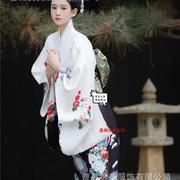 神明少女日本和服写真摄影复古小振袖黑白长裙改良中国风和服女
