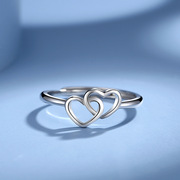 s925纯银心心相印戒指女士，ins风简约时尚，双爱心韩式创意食指戒指