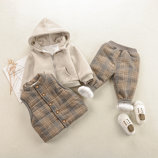 男童冬装三件套2023婴儿童装男宝宝，洋气秋冬套装小童冬季帅气
