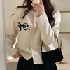 韩国chic春季减龄复古小众气质蝴蝶结纯色甜美圆领针织衫开衫外套
