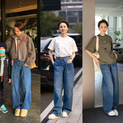 WinnieTang“解构主义丹宁”斜纹棉个性设计感牛仔裤复古高腰长裤