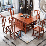 艾乐迪茶台功夫茶桌实木茶桌椅，组合实木茶几中式仿古老榆木中式茶