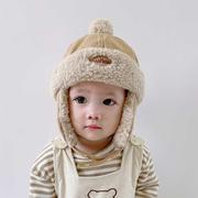 婴儿雷锋帽冬季韩版护耳帽子围巾，套装秋冬天男宝宝儿童加绒保暖帽