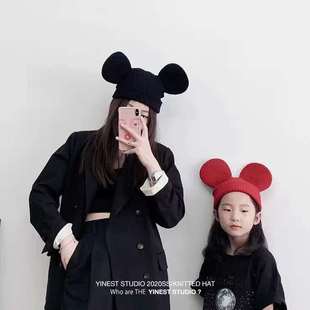 韩国同款可爱纯色立体大耳朵儿童针织帽秋冬保暖宝宝套头毛线帽