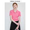 vegachang粉色针织衫女2024年夏季甜美气质，减龄polo领开衫