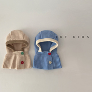 儿童帽子围巾一体洋气针织，披肩帽男童女童，宝宝秋冬保暖护耳毛线帽