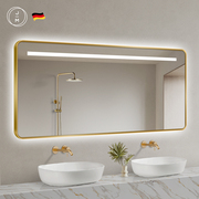 德国方形浴室镜带灯铝合金边框卫生间厕所镜子挂墙防爆卫浴梳妆镜