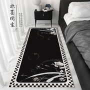 黑白色卧室床边地毯长条毛绒，房间脚垫飘窗垫子，轻奢高级感床下地垫