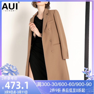 aui驼色高级感西装风衣女中长款2024年秋冬女装气质大衣外套