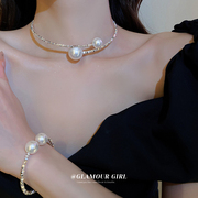 碎银珍珠项链2024锁骨链女高级感配饰，项圈颈带颈链装饰