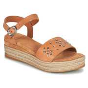 unisa女鞋中跟露趾一字，式扣带真皮，凉鞋棕色夏季23西班牙品牌