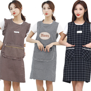 围裙韩版时尚中老年，坎肩马甲工作服纯色简约护衣罩衣厨房耐脏