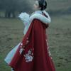 斗篷汉服女毛领长款加厚长袄外套中国风红白色披风古装冬装