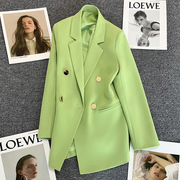 糖果绿西装外套女2023年春秋小个子设计感英伦风时尚气质西服