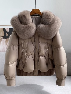 高端时尚欧货款超大狐狸毛领，皮草羽绒服女2023冬季新短款保暖外套