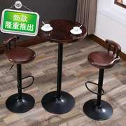 家用酒吧美式圆桌碳化吧台桌实木高脚凳长条桌椅组合小桌子简约9